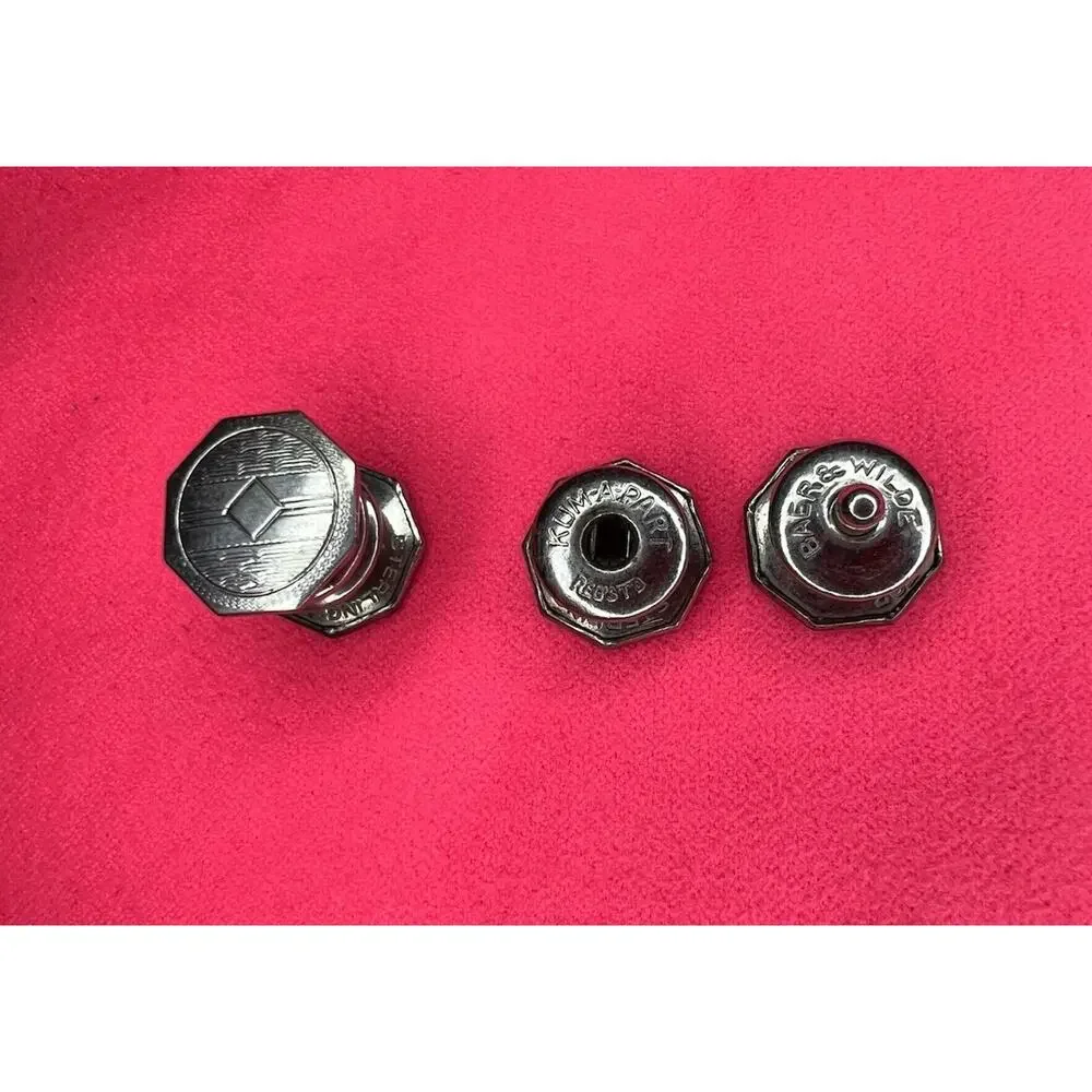Antique Sterling Snap Cufflinks, 1920's Kum-A-Part, Original Baer & Wilde Silver
